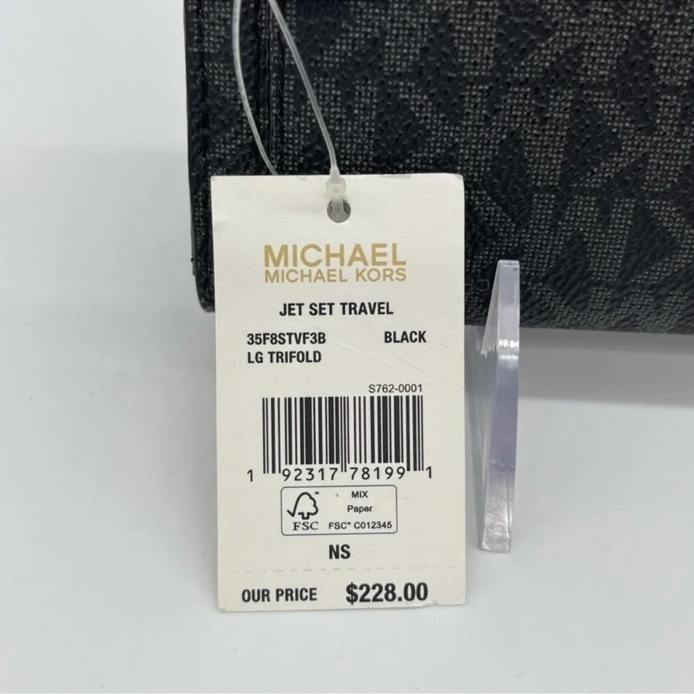 Michael Kors Large Trifold Wallet Black Signature